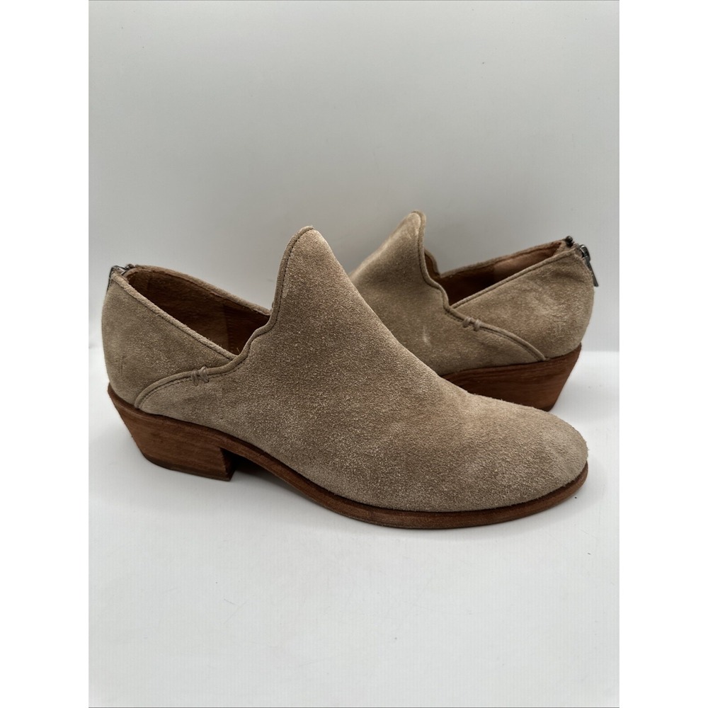 Frye Carson Taupe Suede Leather Zip Block Heel Shootie Ankle Boots Size 9